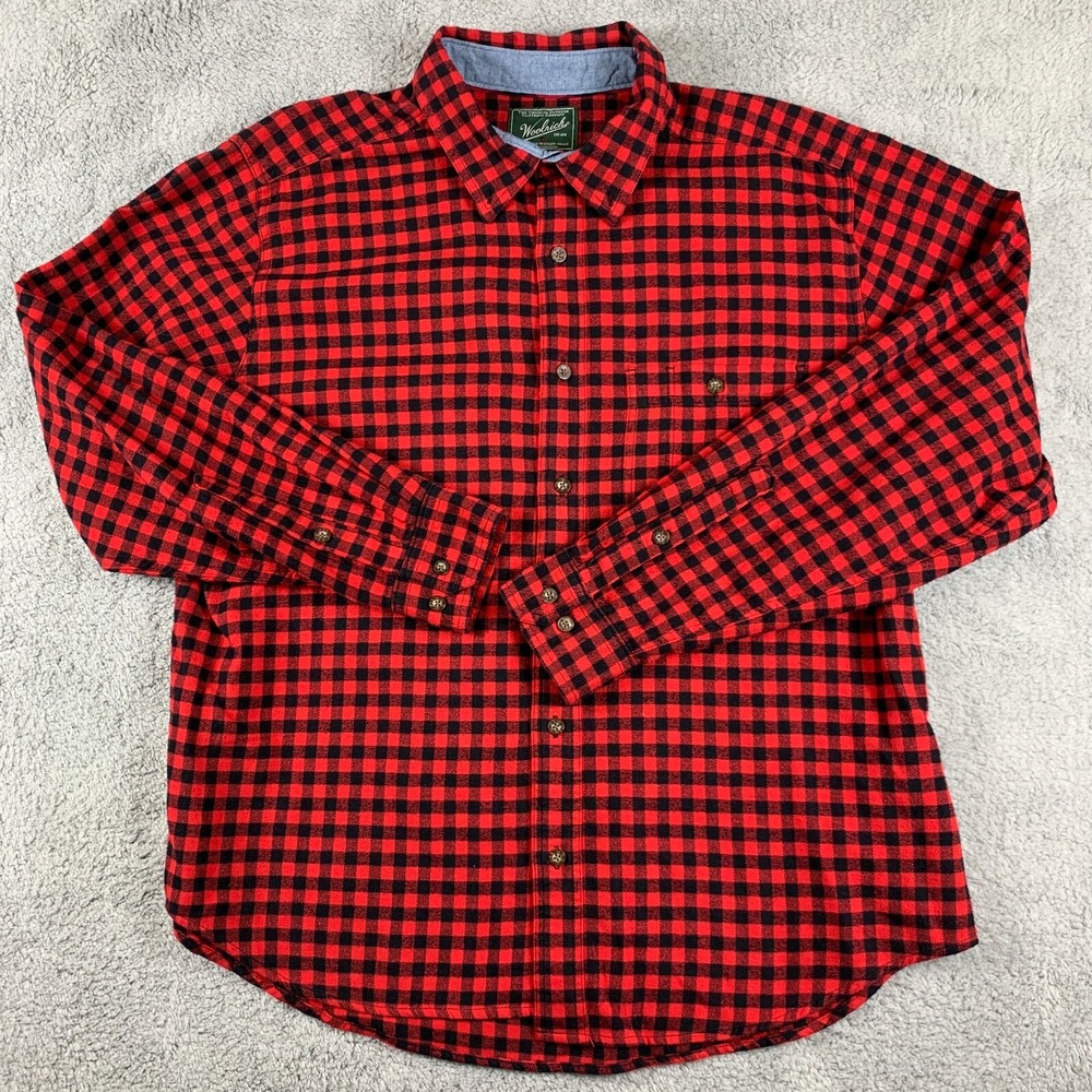 Woolrich Shirt Mens XL Red Black Buffalo Plaid‎ Lumberjack Long Sleeve Button Up